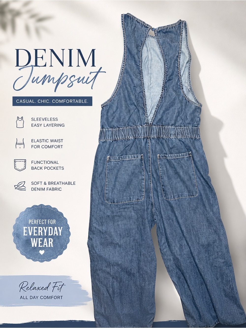 Free People Washed Blue Denim Wide-Leg Overalls - Picture 4 of 6